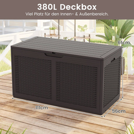 Zahradní úložný box s kolečky, 380L, vodotěsný, hnědá