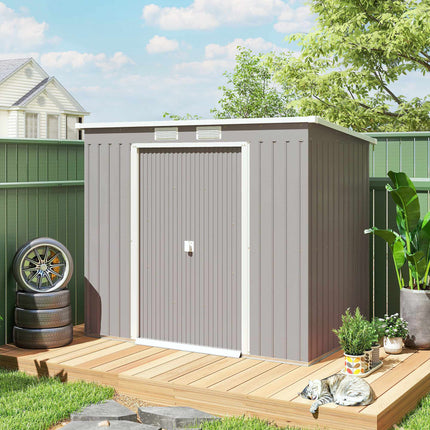 Outdoor Storage Shed, Vent Windows, Sliding Doors, Steel, 213x130x172 cm