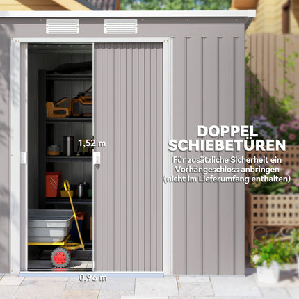 Outdoor Storage Shed, Vent Windows, Sliding Doors, Steel, 213x130x172 cm