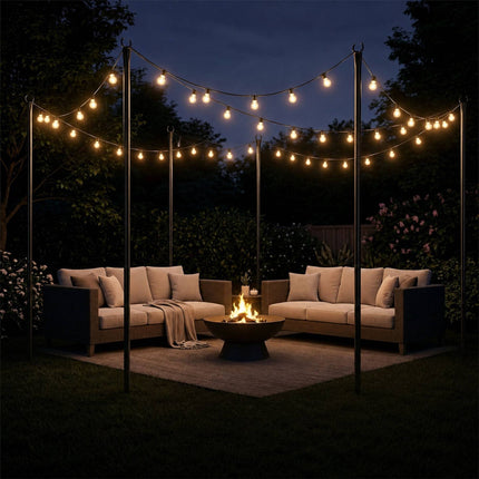 Outdoor String Light Poles, 3m, Black, Set of 4