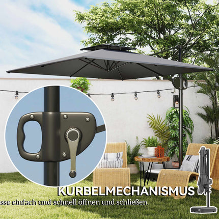 Outdoor-Kippschirm mit Standfuß, UV-Schutz, Dunkelgrau
