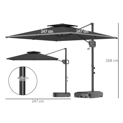 Outdoor-Kippschirm mit Standfuß, UV-Schutz, Dunkelgrau