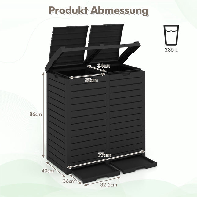 Venkovní odpadkový koš, 235L, dvě přihrádky, černá