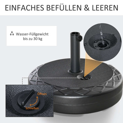 Outdoor Umbrella Base, HDPE, Fits 38/48mm Poles, Black