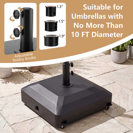 Outdoor Umbrella Base with Wheels, Fillable, Black
