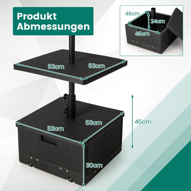 Outdoor-Schirmständer mit Tisch und Rollen, HDPE, Schwarz