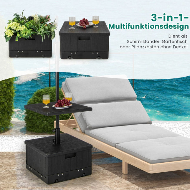 Outdoor-Schirmständer mit Tisch und Rollen, HDPE, Schwarz