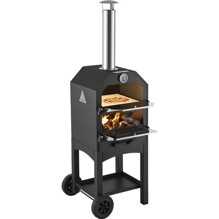 Outdoor Wood-Fired Pizza Oven, 12-Inch, 2-Layer, Wheels