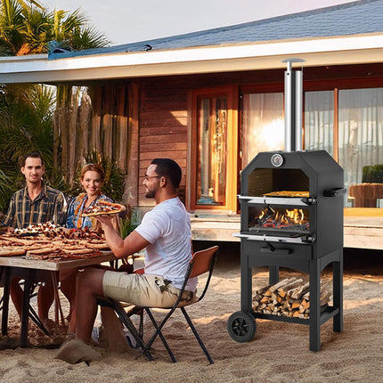 Outdoor Wood-Fired Pizza Oven, 12-Inch, 2-Layer, Wheels