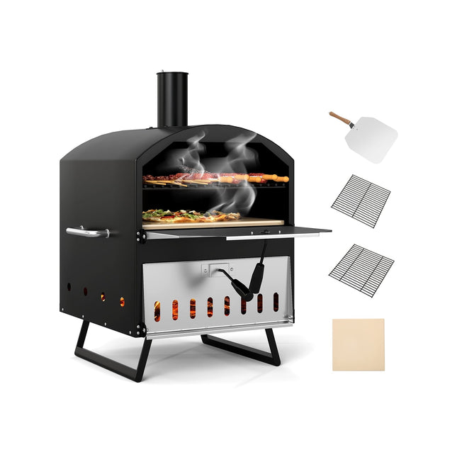 Venkovní pec na pizzu na dřevo, 40 cm, dvouvrstvé pečení