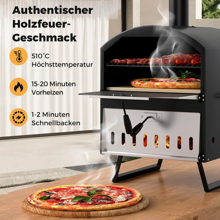 Venkovní pec na pizzu na dřevo, 40 cm, dvouvrstvé pečení