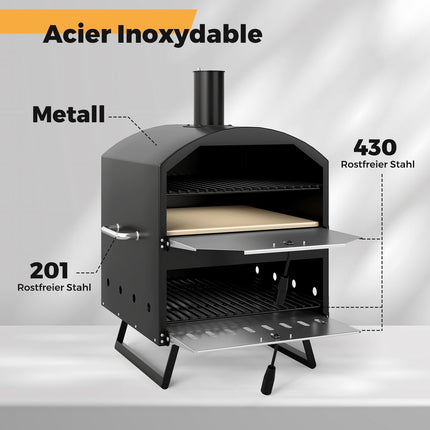 Venkovní pec na pizzu na dřevo, 40 cm, dvouvrstvé pečení