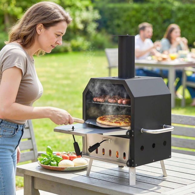 Venkovní pec na pizzu na dřevo, nerezová ocel, 2patrová