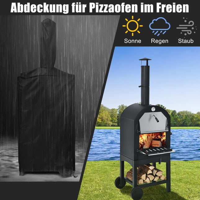 Venkovní pec na pizzu na dřevo s kolečky a teploměrem