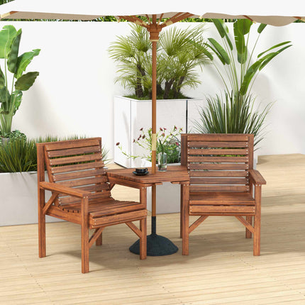 Outdoor Wooden Balcony Set with Table and Umbrella Hole