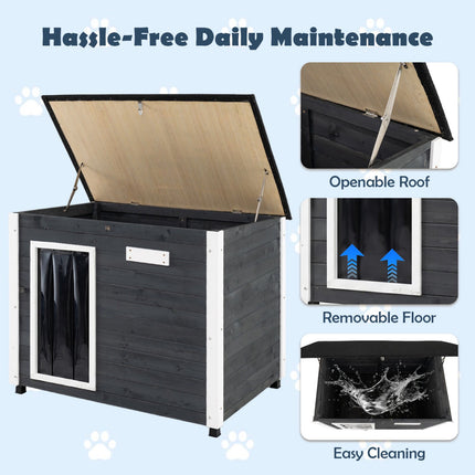 Outdoor Wooden Dog House with Removable Floor & Roof