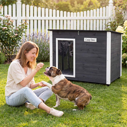 Outdoor Wooden Dog House with Removable Floor & Roof