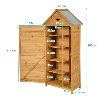 Zahradní dřevěný domek s 5 policemi, 70x35.5x160 cm