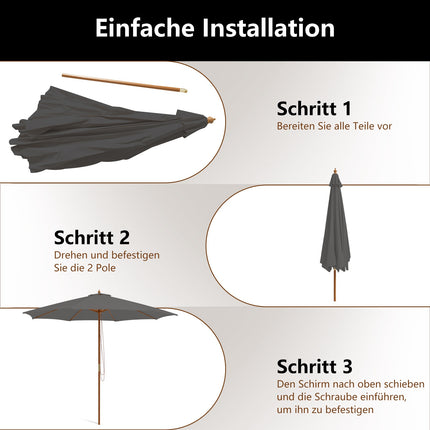 Outdoor Wooden Patio Umbrella, 300 cm, Adjustable Height