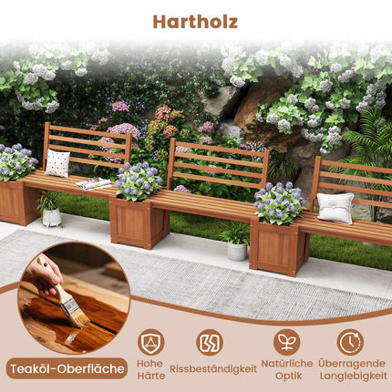 Outdoor Wooden Planter Bench with Backrest and 2 Boxes