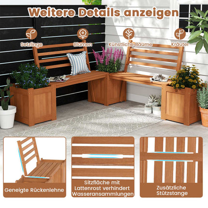Outdoor Wooden Planter Bench with Backrest and 2 Boxes