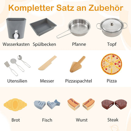 Venkovní dřevěná hrací kuchyňka, set – bahenní kuchyňka, gril, pec na pizzu