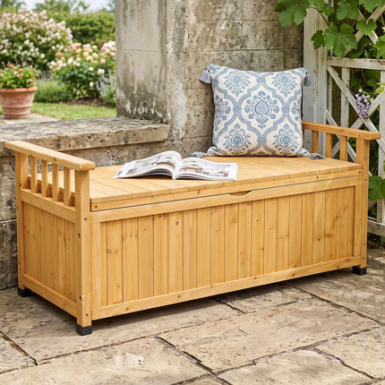 Outdoor Wooden Storage Bench, 155L, Water-Resistant