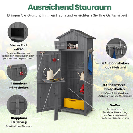 Outdoor Wooden Storage Shed, Lockable, Foldable Table, 180.5 cm