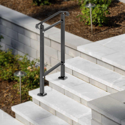 Outdoor Wrought Iron Stair Handrail, 1-Step, Black, Install Kit