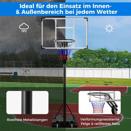 Venkovní basketbalový koš 135/143-305 cm, výškově nastavitelný stojan se 2 kolečky