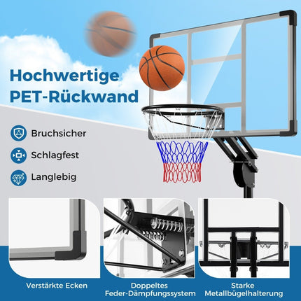 Venkovní basketbalový koš 135/143-305 cm, výškově nastavitelný stojan se 2 kolečky