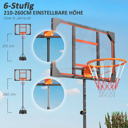 Nastavitelný basketbalový koš pro děti, 210-260 cm, s kolečky