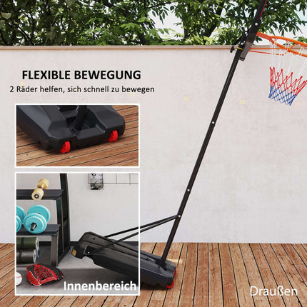 Nastavitelný basketbalový koš pro děti, 210-260 cm, s kolečky