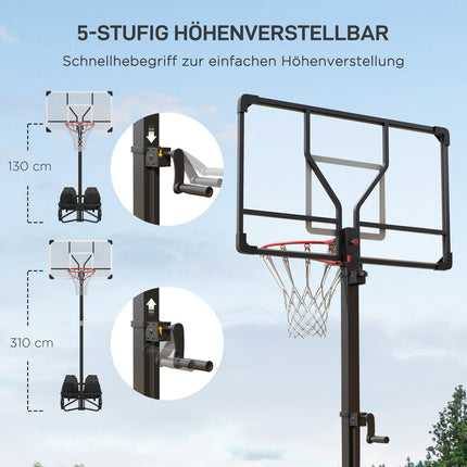 Nastavitelný venkovní basketbalový koš s kolečky, 130-310 cm