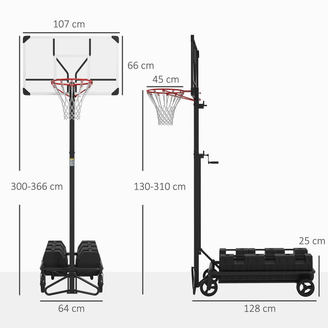 Nastavitelný venkovní basketbalový koš s kolečky, 130-310 cm