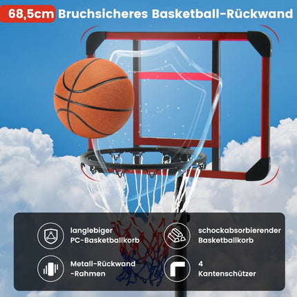 Venkovní basketbalový koš se stojanem 155-210cm, výškově nastavitelný stojan, černá