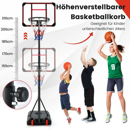 Venkovní basketbalový koš se stojanem 155-210cm, výškově nastavitelný stojan, černá