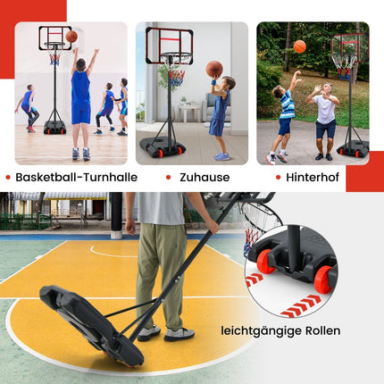 Venkovní basketbalový koš se stojanem 155-210cm, výškově nastavitelný stojan, černá