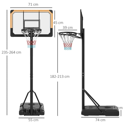 Adjustable outdoor basketball hoop with wheels - 182-213 cm