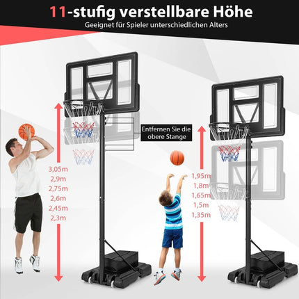 Venkovní basketbalový koš se stojanem a sítěmi 135-305 cm, výškově nastavitelný stojan