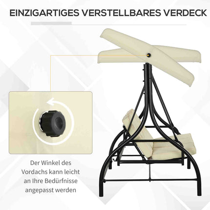 2-in-1 reclining garden swing, 3-seater, adjustable canopy
