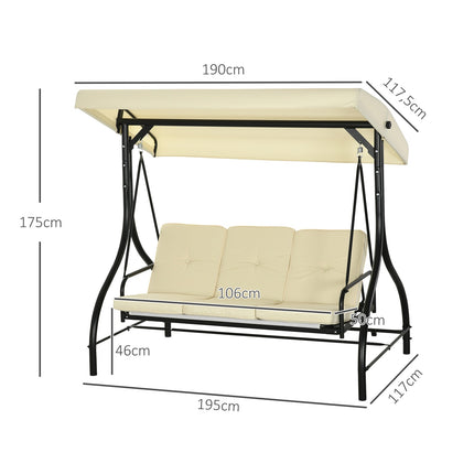 2-in-1 reclining garden swing, 3-seater, adjustable canopy