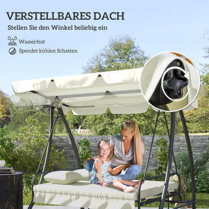 2-in-1 reclining 3-seat garden swing, cream white, 240 kg load