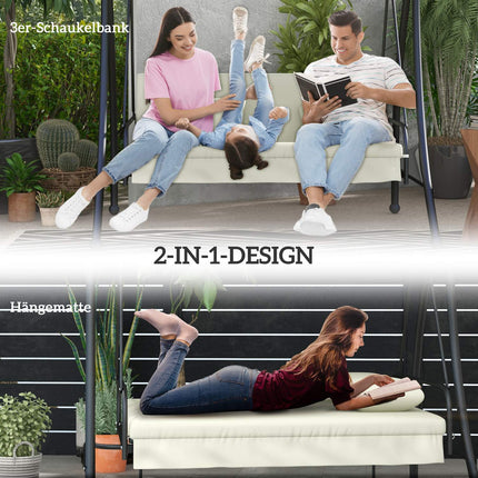 2-in-1 reclining 3-seat garden swing, cream white, 240 kg load