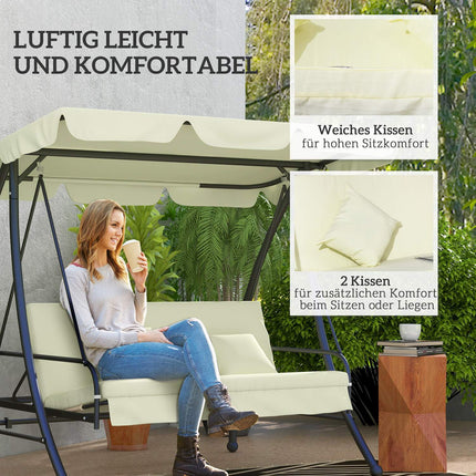 2-in-1 reclining 3-seat garden swing, cream white, 240 kg load