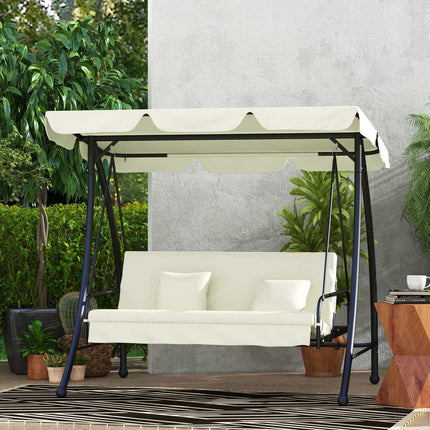 2-in-1 reclining 3-seat garden swing, cream white, 240 kg load