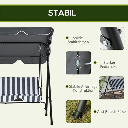 3-seat garden swing with cushion and adjustable canopy