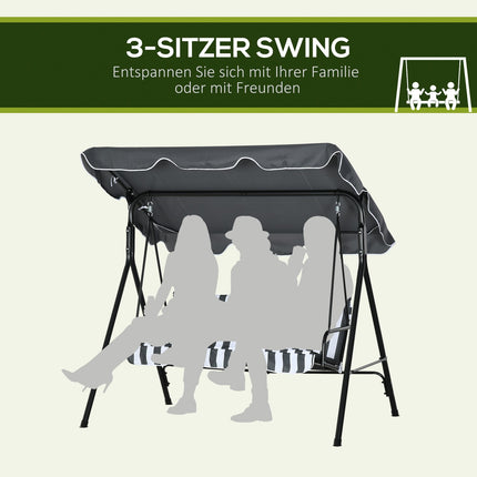 3-seat garden swing with cushion and adjustable canopy