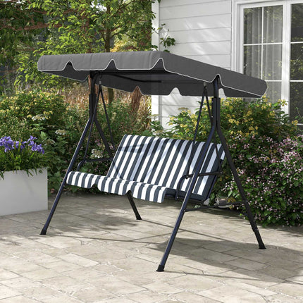3-seat garden swing with cushion and adjustable canopy