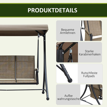 3-seat garden swing with adjustable canopy, 300 kg capacity